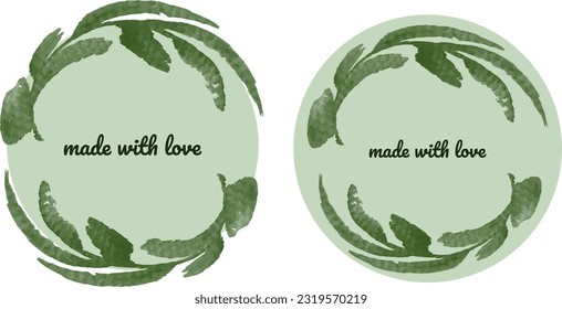 green natiral label, sticker handmade, for business, made with love, round label sticker