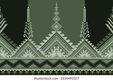Green native abstract geometric ethnic pattern. Aztec fabric tribal traditional embroidery pattern seamless background. Design for fabric, art, Sarong, wallpaper, textile, wrapping. Vector 