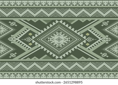 Patrón étnico geométrico abstracto nativo verde. Tela azteca tribal tradicional bordado patrón de fondo sin fisuras. Diseño para tela, arte, Sarong, Fondo de pantalla, textil, envoltura.