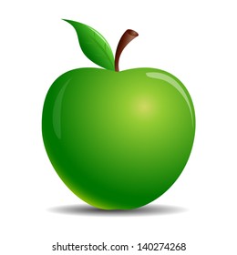 The green natural apple, organic product - icon isolated on white background. Vector