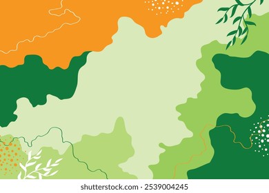 Green natural background, with orange flower and leaf plant on green background vector design	