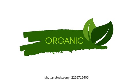 Green natural bio label. The inscription Organic on green label on hand drawn stains. Vector illustration