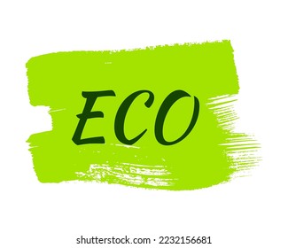 Green natural bio label. The inscription Eco on green label on hand drawn stains. Vector illustration