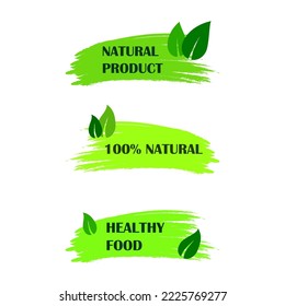 Green natural bio labels. Set of three green organic, bio, eco, vegan labels. Vector illustration