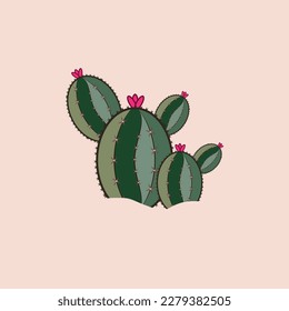 green natural cactus plant set of desert among sand and rocks. Realistic vector illustration isolated on background elements.