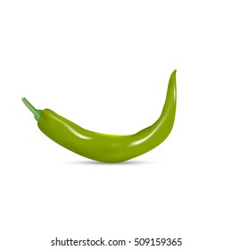 Green natural chili pepper with shadow isolated on white background. Realistic vector illustration