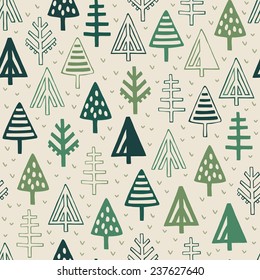 Green natural endless texture. Seamless forest pattern. Template for design textile, wrapping paper, package