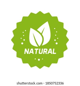 Etiqueta verde de alimento natural con hojas logo icono vector para marca de insignia de producto orgánico aislado, etiqueta de empaque de harina saludable emblema rosette diseño moderno