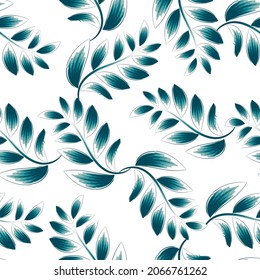 green natural leaves seamless pattern with tropical plants foliage suitable for print texture shirt fashionable. Vintage tropical leaves pattern vector design. Exotic jungle plants