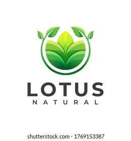 Green natural lotus logo, medical herbal, cosmetic, spa logo template
