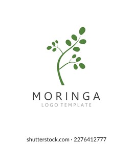 Green Natural Moringa Leaf Logo Icon Isolated on White Background.