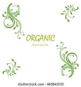 Green natural Organic sign pattern on white background. Fashion graphic design. Modern spring and summer stylish abstract . Template for prints, decoration.