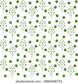 Green natural pattern on white background with shabby old-fashioned texture. Seamless vector patterns for packaging, surface, fabric design.