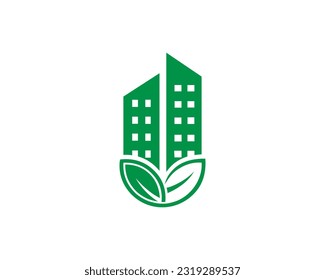 Green natural real estate city logo design template premium vector concept.