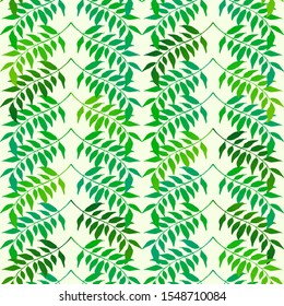 Green natural seamless pattern with natural leaves. Bright fresh green botanic repetitive pattern. Vector illustration for your graphic design.