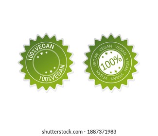 Green natural and vegan stickers set in flat style. Vector illustration.