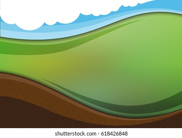 Green nature abstract background.With soil profile.Vector illustration.