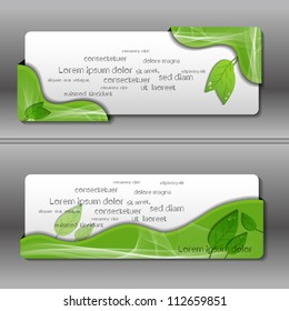 Green nature abstract vector banner set with lief