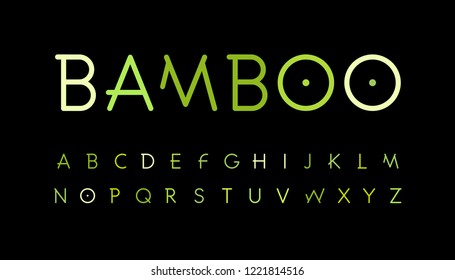 Green nature alphabet. Bamboo branch style typeset. Tropical forest font. Asian nature, set of slab letters. Thin Vector symbols.