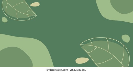 Green nature background abstract shapes, waves and leaf patterns. Template for banner, poster, social media