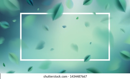 Green nature background with blurred spring leaves and white frame vector illustration