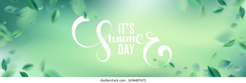 Fundo da natureza verde com folhas de primavera borradas, É ilustração vetorial de texto do Dia de Verão
