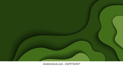 Green nature background in paper cut style. Gradient from paper layers. Template for advertising, cover, web design, wallpaper