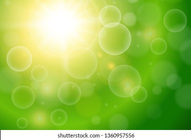 Green nature background, sunny with bokeh as spring vector background.