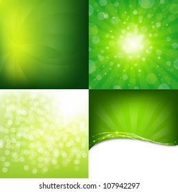 Green Nature Backgrounds Set, Vector Illustration