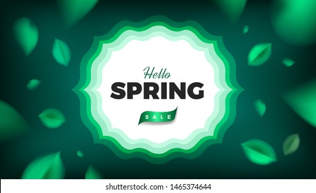 Green nature banner background with spring leaves and neon color tropical decoration vector Sale promotion design