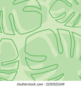 Green Nature Banner Background Template with Abstract Line Monstera Leaf Pattern for Wallpaper, Social Media Post, and Website