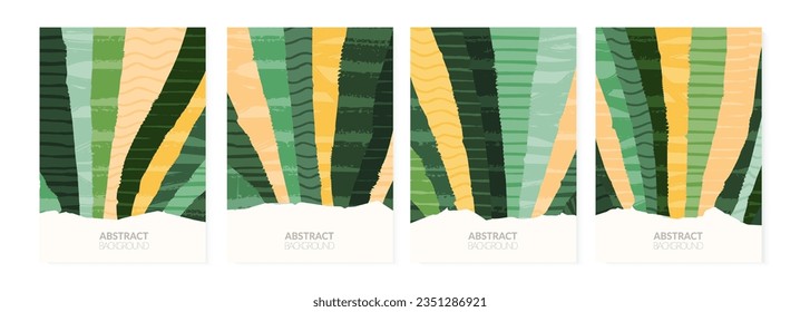 Green nature collage eco abstract vector background. Agricultural field landscape with texture, ecology poster design. Summer aesthetic illustration set. Environmental card, organic agro pattern