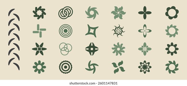Green nature color shapes on beige background. Perfect for eco-friendly branding, stationery, pattern creation.