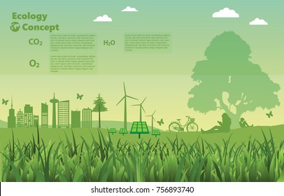 The green nature. Environmentally friendly world and ecology concept. people reading book under the tree