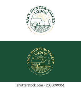 Green Nature Farm Logo Design Template.Farm House concept logo. Label for natural farm products. Natural food logo background for healthy fresh eco products, farmers market in circle form