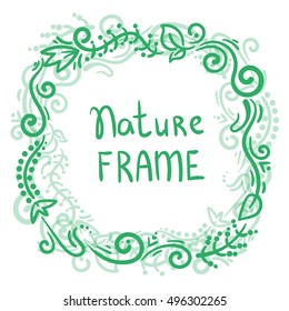 Green nature floral frame - vector round background for text