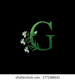 Green Nature Flower Initial Letter G logo icon, vector letter with Ornate flower and natural leaf clipart template design.
