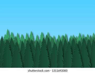 Green nature forest landscape background paper art style.Vector