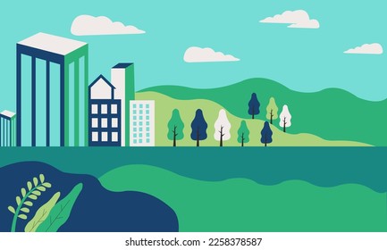 Green nature forest landscape scenery banner background Illustration, Spring Illustration