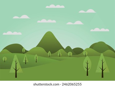 Green nature forest landscape scenery banner background paper art style Vector illustration.