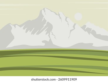 Green nature forest landscape scenery background. Skyline with spring fields flat cartoon style illustration