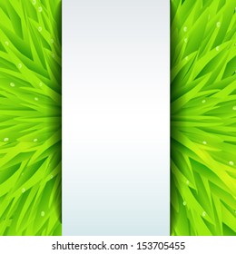 Green nature grass vector background with vertical paper label