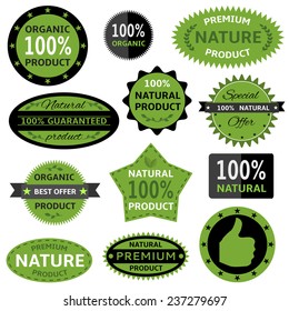 Green Nature label and badge set. Vector illustration.