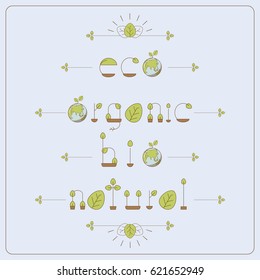 Green nature labels and element.With Eco font.Thin line alphabet with green leaves.Vector illustration.