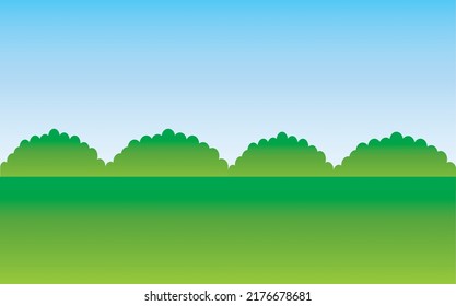 Green nature landscape and blue sky.Field and meadow.Hills and grass.Park or outdoor.Golf courses.Summer background.Garden or turf.Farm and countryside scenery.Cartoon vector illustration.Wallpaper.