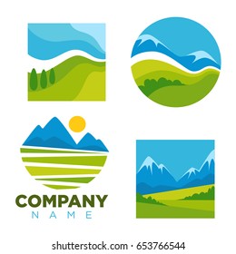 Green nature landscape vector icons templates for company