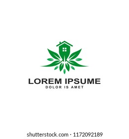 Green nature leaf eco home logo template vector illustration