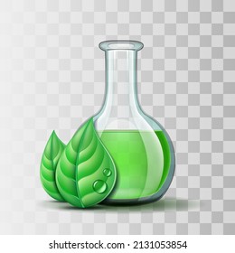Green nature leaf and flask. Template for environment and laboratory industrial Eco design. Vector illustration