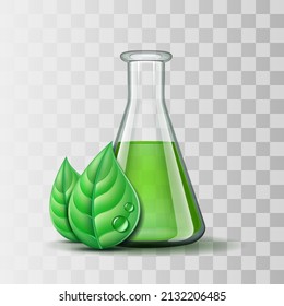 Green nature leaf and flask. Template for environment and laboratory industrial Eco design. Vector illustration