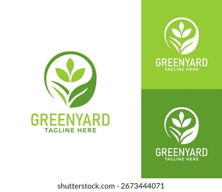 Green nature leaf landscaping brick logo design